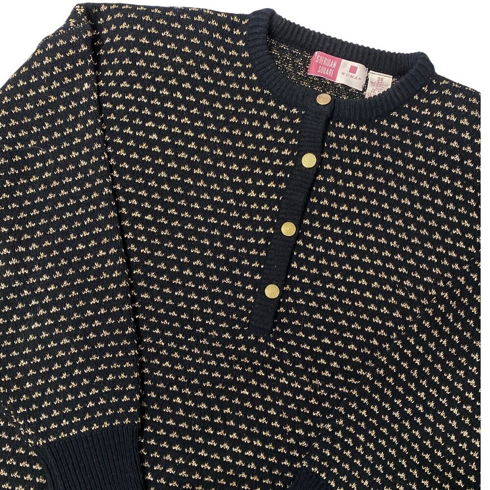 Sheridan Square Women's Vintage Sweater Black Gold Size 18W 38 Metallic Holiday